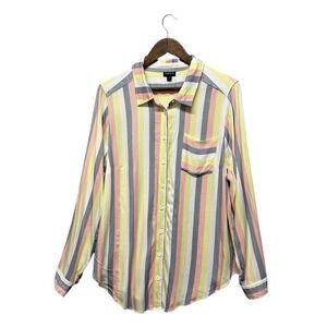 Torrid Women Plus Sz 2X Button Up Shirt Tunic Top Pastel Stripe Rainbow Roll Tab